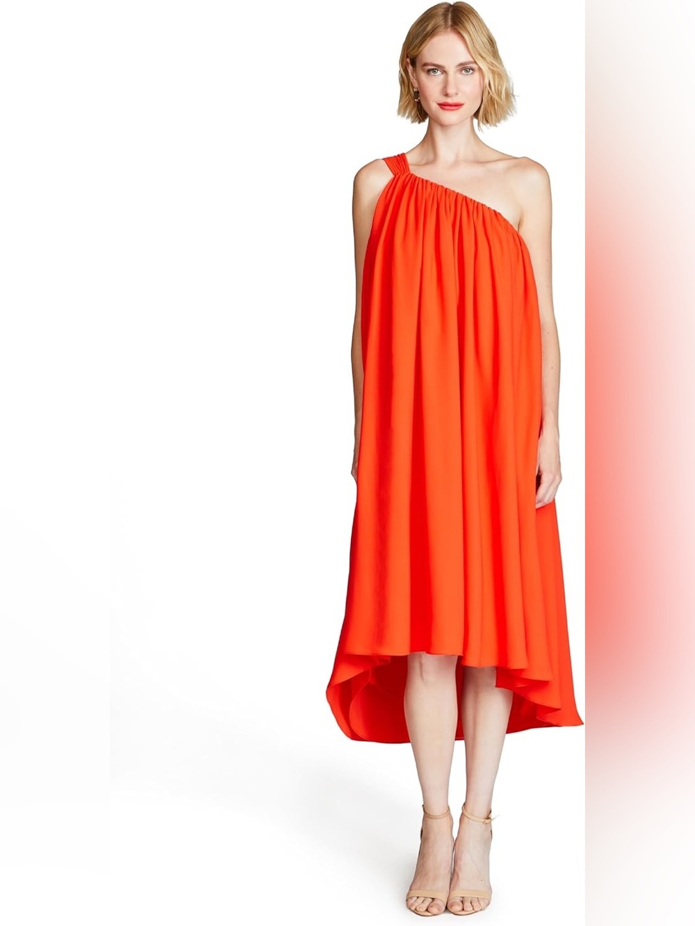Halston Heritage One-Shoulder Bright Orange High-Low Dress